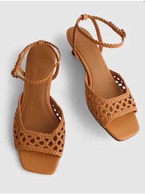 NEW Madewell The Tyra Ankle-Strap Kitten-Heel Sandal tan Woven Leather OA494 6